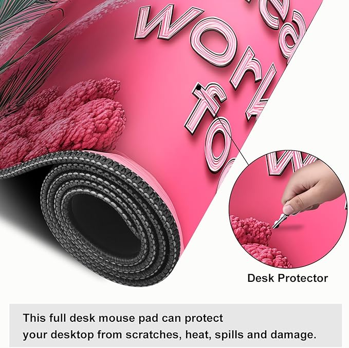 Mouse Pad, Large Anti-Slip with Stitched Edges Desk Mat Desktop Laptop Computer Desk Keyboard Mat,Table Protector Blotter Mat (Work Hard, 31.5" x 11.8")