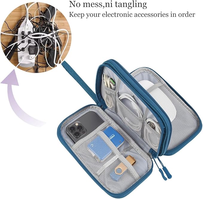 Electronics Organizer Pouch, Travel Cable Organizer Bag Waterproof Portable Electronic Accessories Organizer Case for Cable, Cord, Charger, Phone, Power Bank, Earphone (Dark Green, Large)