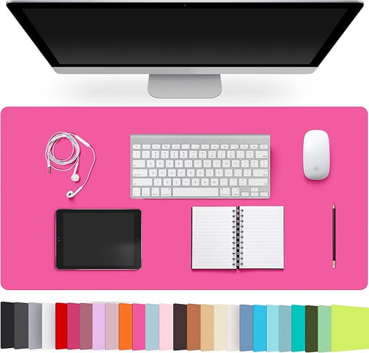 Leather Desk Pad Protector,Non-Slip Desk Pad,on-Slip PU Leather Large Mouse Pad,Easy Clean Desk Protecor Mat,Writing Pad for Office Work/Home/Decor(Rose Red, 35.4" x 17")