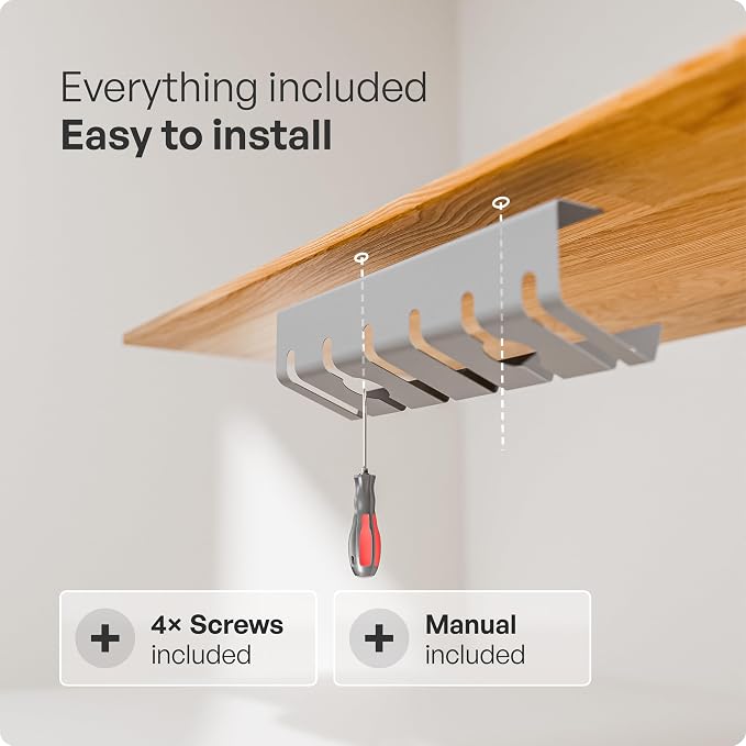 PAMO Cable Management Under Desk for Easy mounting Under-Table I Set of 2 - with 10X Cable Ties I Desk Organizer for Office/Home Office Table Thoughtful Cable Tray Holder - Image 7
