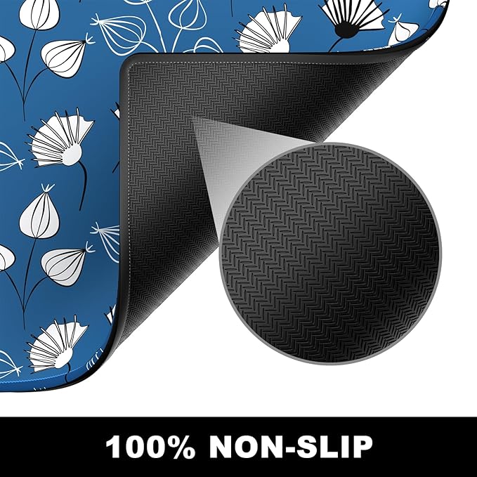 BOSOBO Large Desk Pad - XXL XL Extended Gaming Mouse Pad, Long Keyboard Mat for Office & Home, Desktop Full Cover 35.5 x 15.7 Inches, Minimalist Blue White Flowers