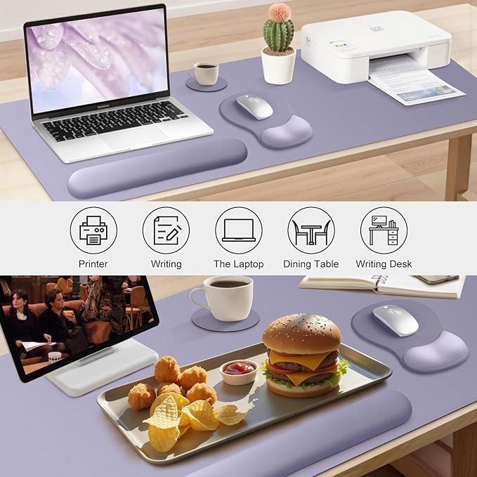 4-in-1 Large Gaming Mouse Pad, Keyboard Wrist Rest Pad & Wrist Support Mousepad Set, Extended Desk Pad Waterproof Desk Mat Protector for Home Office Decor Study Game 35.4×15.7 Inches I Noble Purple