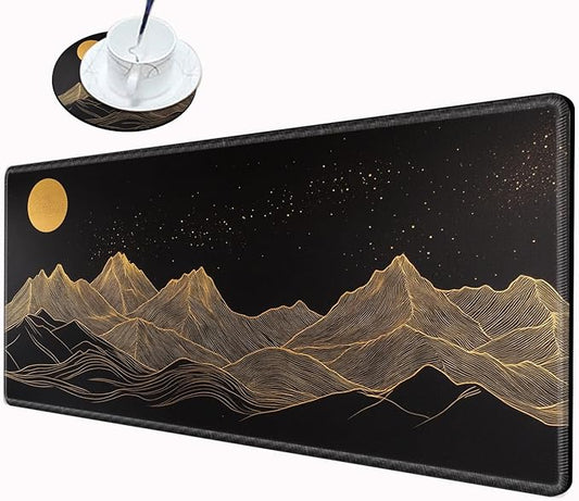 Large Mouse Pad Gaming Desk Pad Black and Gold Mountain Mousepad XXL Desk Mat 31.5''X15.75'' Extended Mouse Mat of Girl Desktop Work Computer
