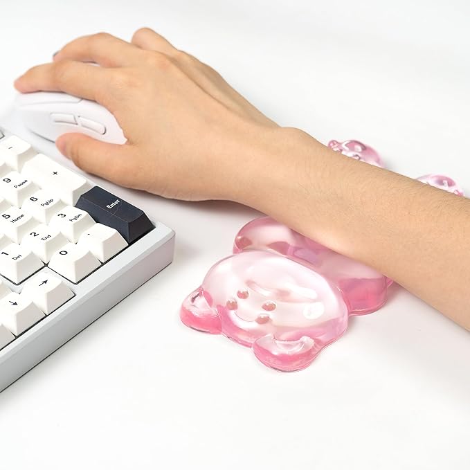 Ergonomic Silicone Gel Mouse Wrist Rest –Pink Clear Cute Bear Mouse Wrist Rest, Comfort & Support for Typing and Gaming