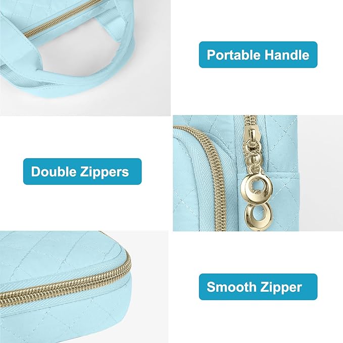 MOSISO 360 Protective Laptop Case 13.3 inch, 13-13.3 inch Laptop Sleeve Compatible with MacBook Air/Pro 13/Pro 14,HP Dell ASUS Lenovo, Square Quilted Bag Cover with 2 Pockets&Handle&Belt, Ice Blue