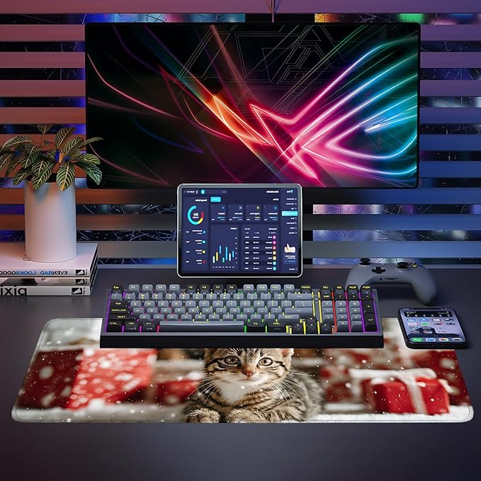 Mouse Pad, Large Anti-Slip with Stitched Edges Desk Mat Desktop Laptop Computer Desk Keyboard Mat,Table Protector Blotter Mat (cat, 31.5" x 11.8")