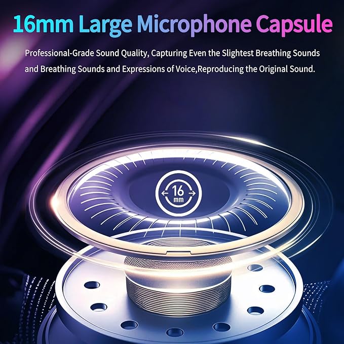 USB Gaming Condenser Microphone for PC/Desktop,192kHz/24Bit,Noise Cancellation,Monitoring,Quick Mute & RGB Lighting,USB PC Mic for Laptop,Podcast,Streaming,Recording White