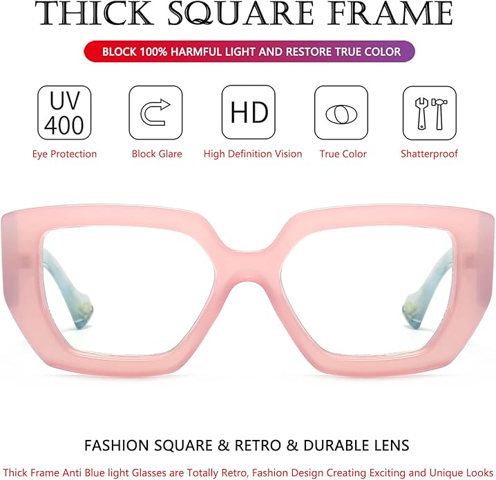 AIEYEZO Thick Frame Blue Light Glasses Men Women, Fashion Square Computer Eyeglass Anti Eyestrain & Prevent Headache
