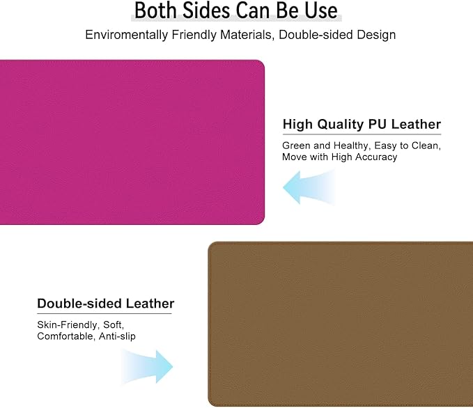 Dual Sided Leather Desk Mat - Waterproof Desk Pad - Ideal for Large Mouse Pad and Desk Mats on Top of Desks (Rose, 33"*13")