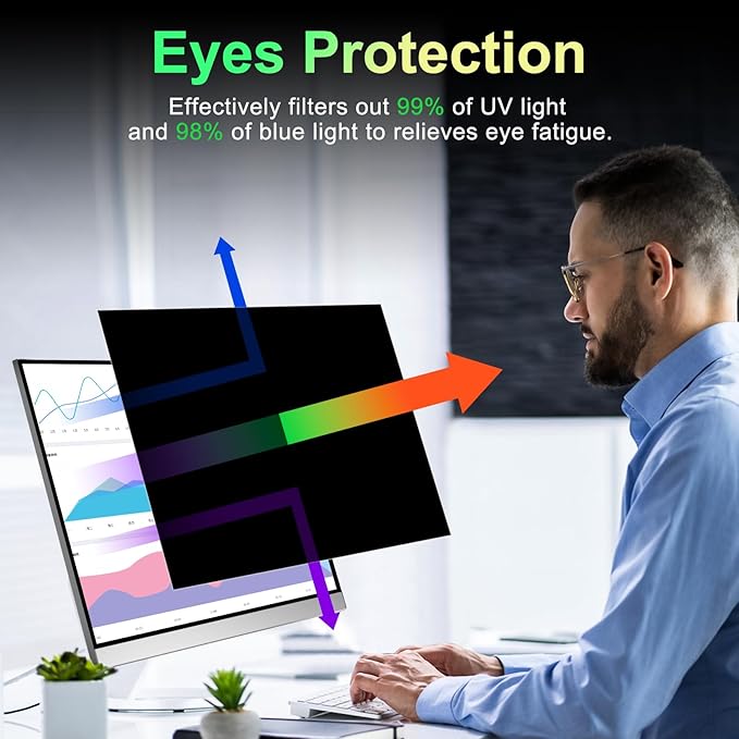 2 Pack Magnetic Computer 27 Inch Privacy Screen for 16:9 Aspect Ratio Widescreen Monitor, Anti Glare Blue Light Protector Shield Filter for Eyes, Removable Computer Monitor Privacy Screen 27 inch