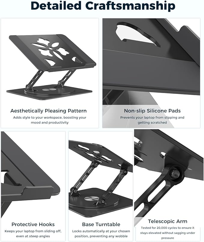 Aoviho 360° Rotating Laptop Stand for Desk | Adjustable, Foldable, Portable Aluminum Ergonomic Riser | Compatible with MacBook, Dell, HP & All Laptops 10-16 inch | Mint Green