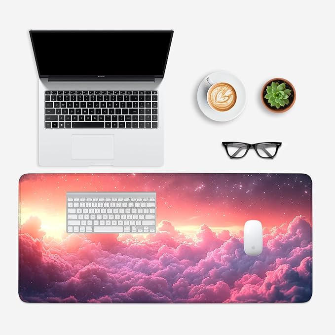 Mouse Pad, Large Anti-Slip with Stitched Edges Desk Mat Desktop Laptop Computer Desk Keyboard Mat,Table Protector Blotter Mat (Cloud, 35.4" x 15.7")