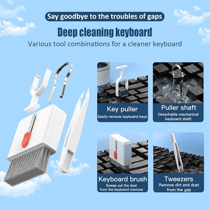 Keyboard Cleaning Kit Laptop Cleaner, 32-in-1 Computer Screen Cleaning Brush Tool, Multi-Function PC Electronic Cleaner Kit for iPad iPhone Pro, Earbuds, Camera Monitor(White) - Image 6