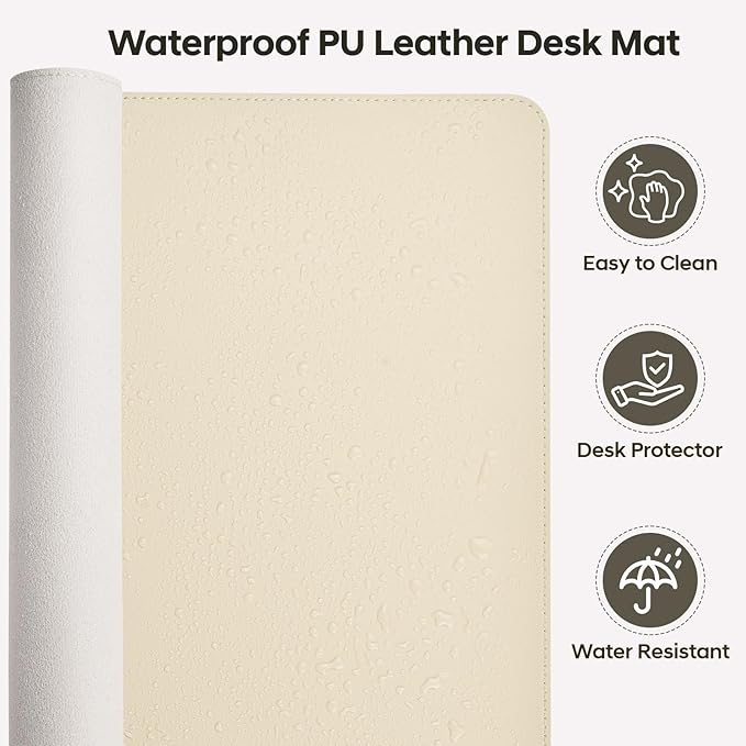 Leather Desk Pad Protector, Office Desk Mat, Large Mouse Pad, Non-Slip PU Leather Desk Blotter, Waterproof Computer Desk Writing Pad for Office and Home (Beige, 31.5" x 15.7")