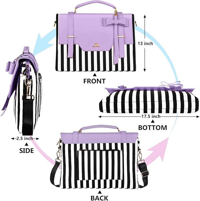 MATEIN 17 inch laptop bag for women, Large Computer Sleeve Case Briefcase with RFID Pocket & Bow, Cute Lightweight Messenger Carrying Shoulder Tote Office Bag for Nurse Teacher College Work, Purple