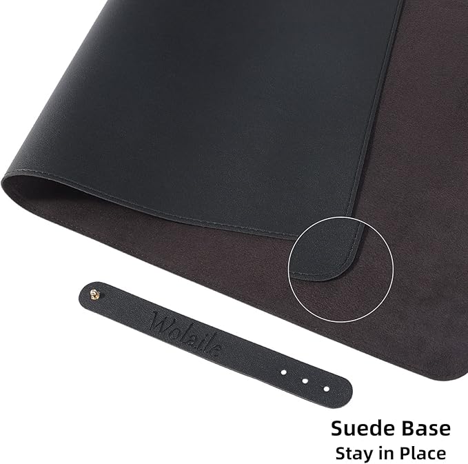 Desk Pad 36x17 inches,PU Leather Desk Blotter,Non-Slip Base Waterproof Surface Office Desk Mat Protector,Old Desktop Cover Decor,Large Mouse Pad,Black
