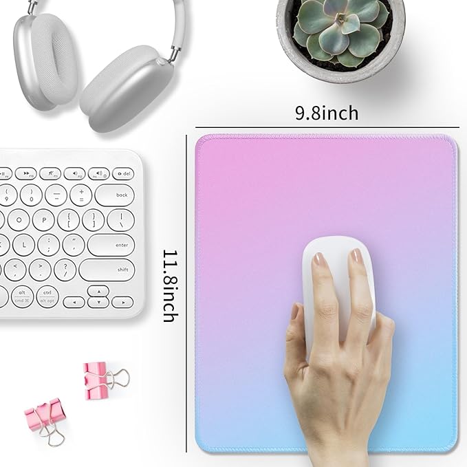 Bloss Small Mouse Pad, Pink Mouse Pad, Desk Mat for Keyboard and Mouse, Cute Mousepad with Stitched Edges, Non-Slip Desk Pad for Gaming, Office(11.8 x 9.8 Inches / 3mm)