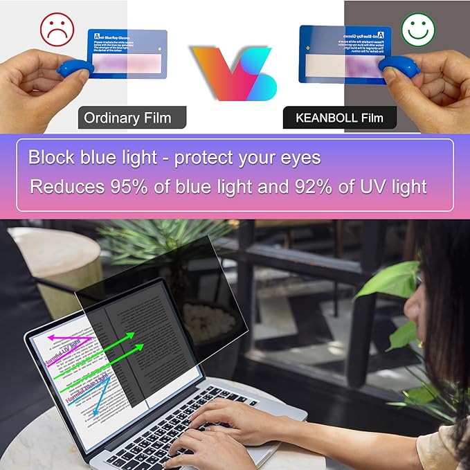 KEANBOLL 15.6 Inch Magnetic Privacy Screen for Laptops (16:9) - Removable Anti-Glare Filter with Blue Light Reduction | Compatible with HP, Dell, Acer, Asus, Samsung, Lenovo Laptops etc