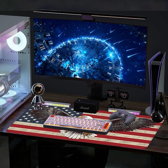 Mouse Pad, Large Anti-Slip with Stitched Edges Desk Mat Desktop Laptop Computer Desk Keyboard Mat,Table Protector Blotter Mat (Eagle Flag, 35.4" x 15.7")