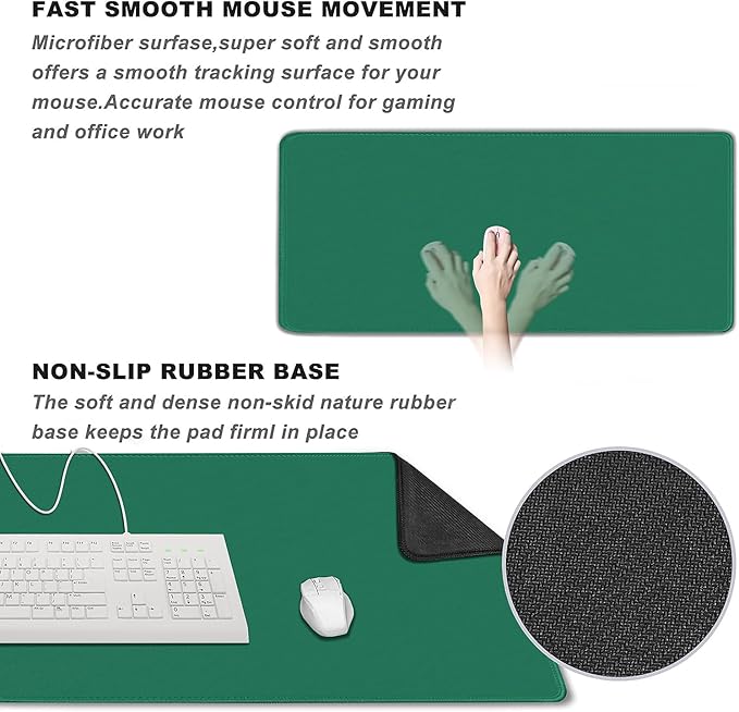 Large Gaming Mouse Pad, XXL Extended Computer Keyboard Mouse Mat with Stitched Edges, 31.5" x 15.7" Non-Slip Waterproof Rubber Base Office Big Long Mousepad for Work, Game, Office, Home, Green