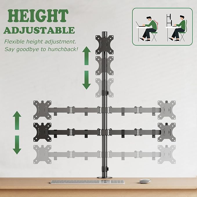 UPGRAVITY 3 Monitor Desk Mount for 17 to 32 inch Screens, Fully Adjustable Triple Monitor Stand with Tilt,Swivel,Rotate, Each Arm Holds up 17.6 lbs,VESA Mount 75x75/100x100mm, Clamp & Grommet Kit