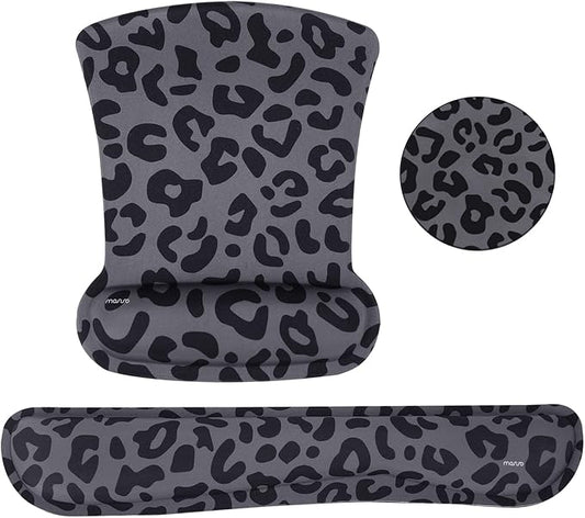 MOSISO Wrist Rest Support for Mouse Pad&Keyboard Set, Leopard Grain Ergonomic Mousepad&Coaster Non-Slip Base Home/Office Pain Relief&Easy Typing Cushion with Neoprene Cloth&Raised Memory Foam, Black