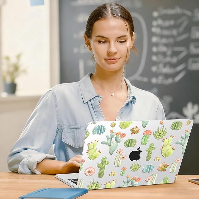 G JGOO Compatible with MacBook Air 13 inch Case 2026 2025-2022 M5 A3449 M4 A3240 M3 A3113 M2 A2681, Clear Hard Shell for MacBook Air 13.6 inch Case + Keyboard Cover + Screen Protector, Cacti