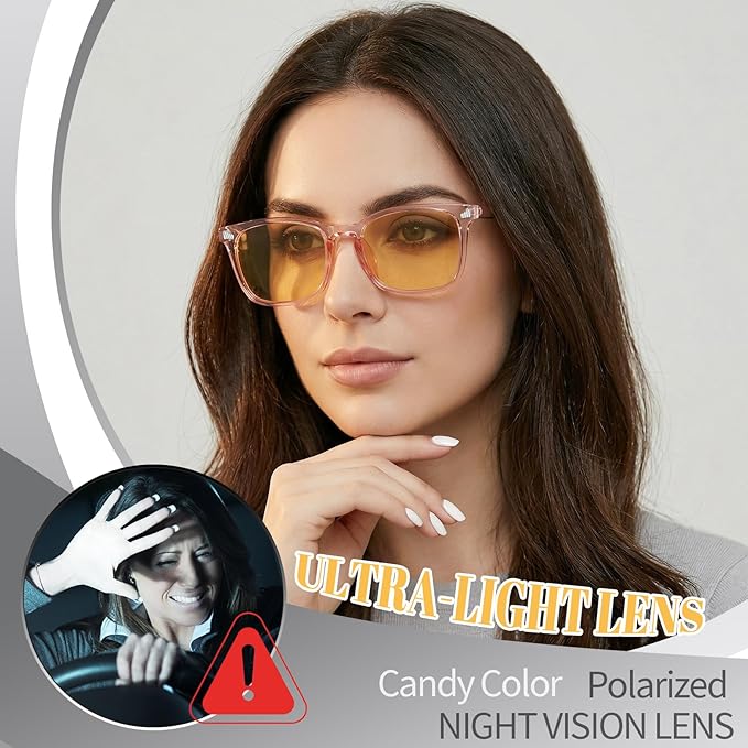 Polarized Sunglasses for Women Men, Night Driving Glasses Anti Glare Yellow Lens UV 400 for Day Night Use