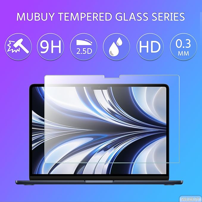 MUBUY-GOL 1 Pack Designed for MacBook Air 13.6 inch Tempered Glass Screen Protector, (M5 M4 M3 M2 M1) Bubble Free, Anti Scratch, High Definition