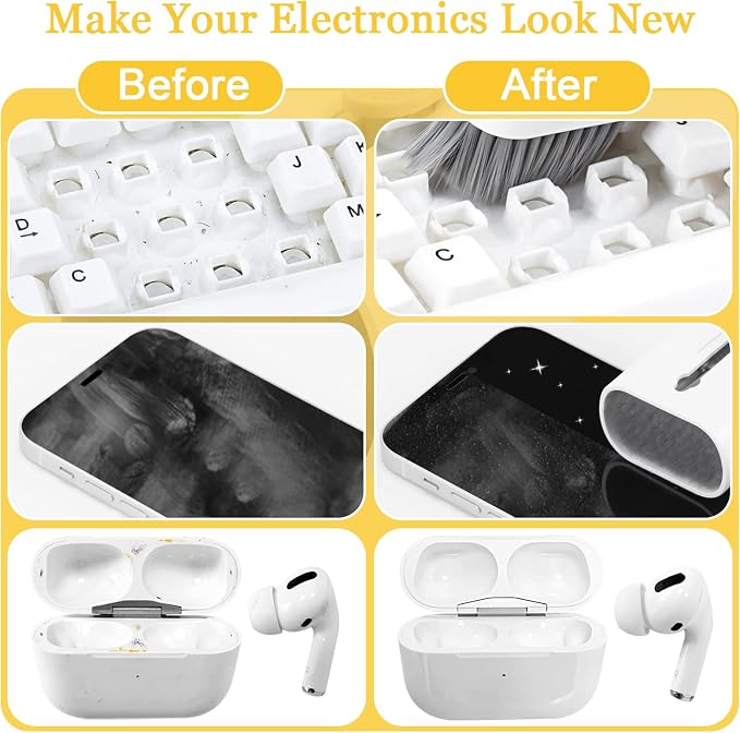 Walrfid Airpods Electronic Screen 7 in 1 Cleaner Kit Laptop Keyboard Cleaning Tool for ipad/iwatch/Computer/Phone/MacBook with 5ml Touchscreen Cleaners Mist (Grey) - Image 6