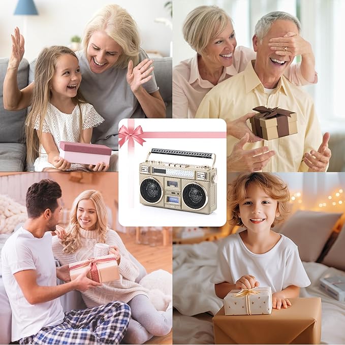 ANTPO Retro Vintage Radio Bluetooth Speakers Vintage Decor Small Wireless Speakers Stereo Radio Portable FM with Rich Bass Speakers Support TF Card for Home/Outdoor/Gift