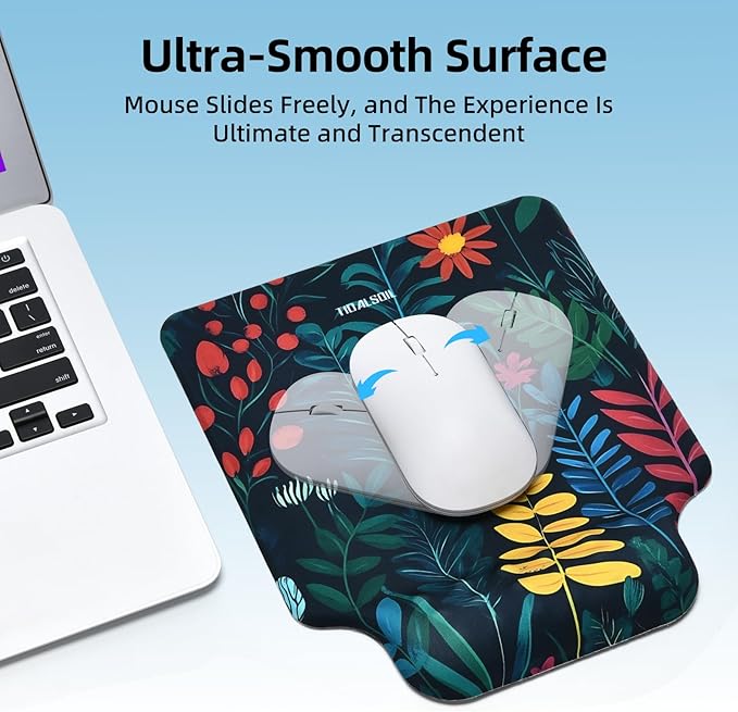 TIDALSOIL Ergonomic Mousepad with Slow-Rebound Memory Foam Wrist Rest - Ultra Smooth Surface, Non-Slip Base, Desk Essential for Office, Design, Gaming, 9.4"x8.1"