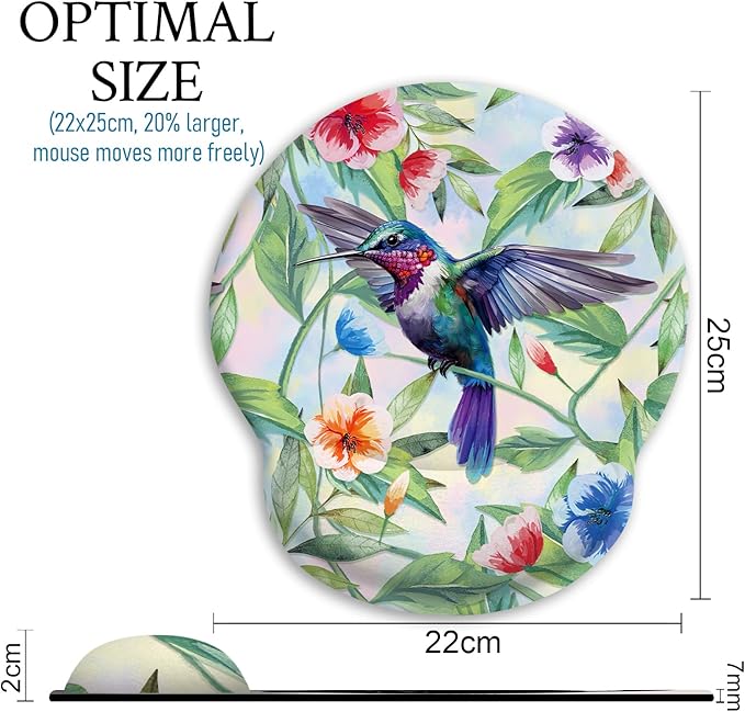 Blusabaca Mouse Pad with Wrist Rest, Hummingbird Ergonomic Mouse Pads Wrist Support for Desk, Cute Gaming Mousepad for Wireless Mouse Laptop Computer Work Home Desk Accessories Office Supplies Decor