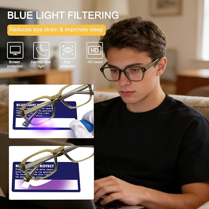 Dollger Blue Light Glasses Men Rectangle Vintage Anti BlueLight Blocking Glare Cute Trendy Computer Gaming UV Eyeglasses