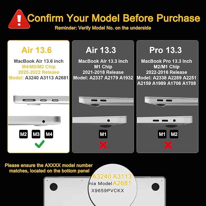 B BELK Compatible with MacBook Air 13 inch Case M5 2026 2025 2024-2022 M4 M3 M2 A3449 A3240 A3113 A2681, Plastic Hard Shell+Keyboard Cover+Screen Protector for MacBook Air 13.6 inch Case, Black Bow