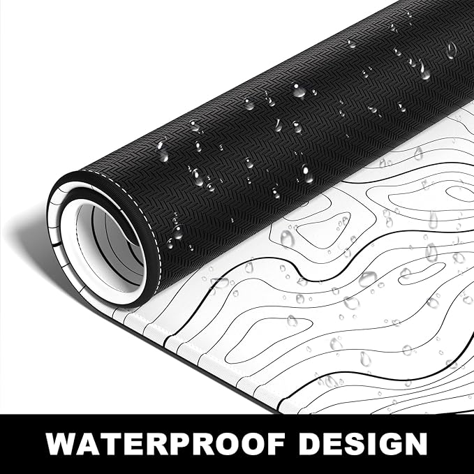 BOSOBO Large Mouse Pad, Desk Mat, XXL XL Extended Gaming & Office Mat, Full Cover 31.5" x 11.8", Topographic Map White