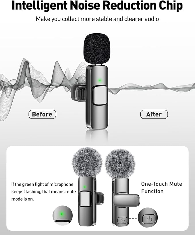 PoP voice 3 in 1 Wireless Mini Microphone for iPhone Android Camera iPad, Lavalier Microphone with Noise Reduction, Lapel Lav Mic with Noise Reduction for Video Recording Vlog YouTube TikTok
