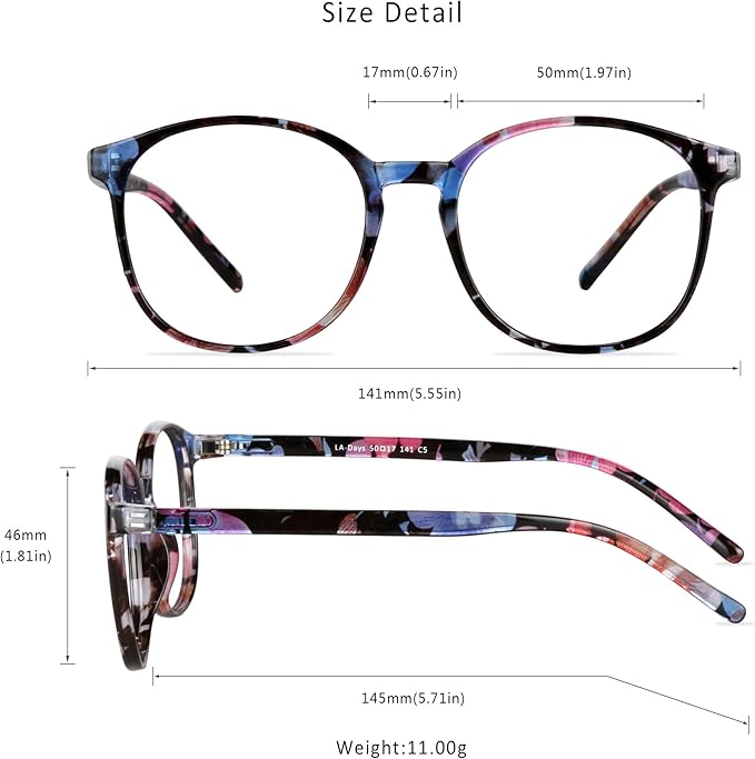 LifeArt Round Blue Light Blocking Glasses, Computer Glasses, Gaming Glasses, TV Glasses for Women Men (Floral, 0.75 Magnification)