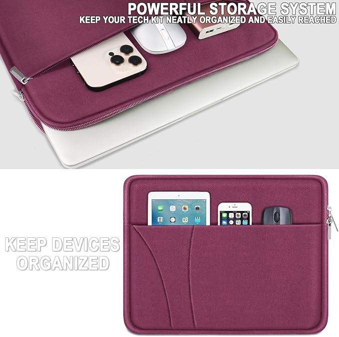 Laptop Sleeve Case 14 inch, Traveling Laptop Cover with Zippered Pocket, Shockproof Protective Carrying Briefcase Computer Bag for 14" MacBook Air/Pro, HP, Dell, Lenovo, Acer, Rose Red