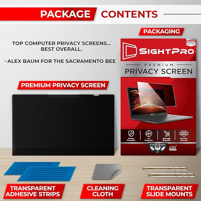 SightPro 14 Inch 16:10 Laptop Privacy Screen Filter - Computer Monitor Privacy Shield and Anti-Glare Protector