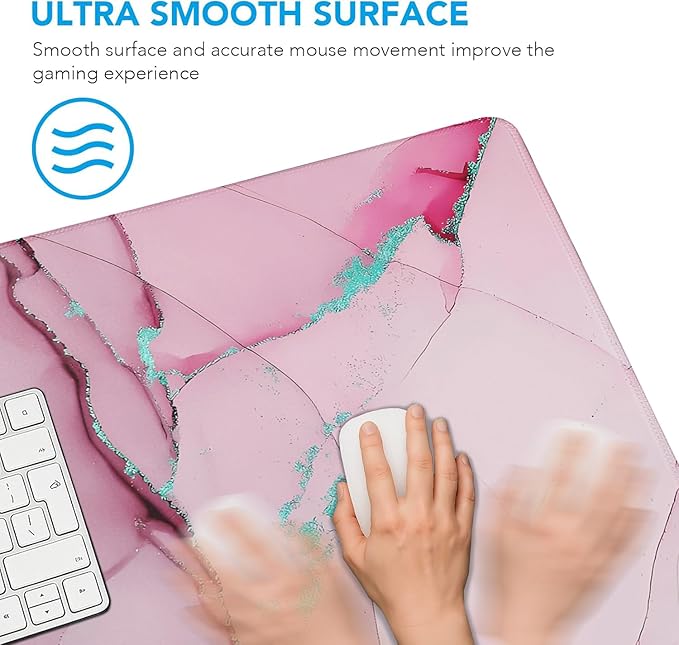 Large Mouse Pad, Gaming Pad with Non-Slip Rubber Base, Waterproof Mousepad with Stitched Edges, XXL Computer Long Keyboard Mouse Mat for Gamer, Office & Home, 31.5" x 15.7", Marble Pink