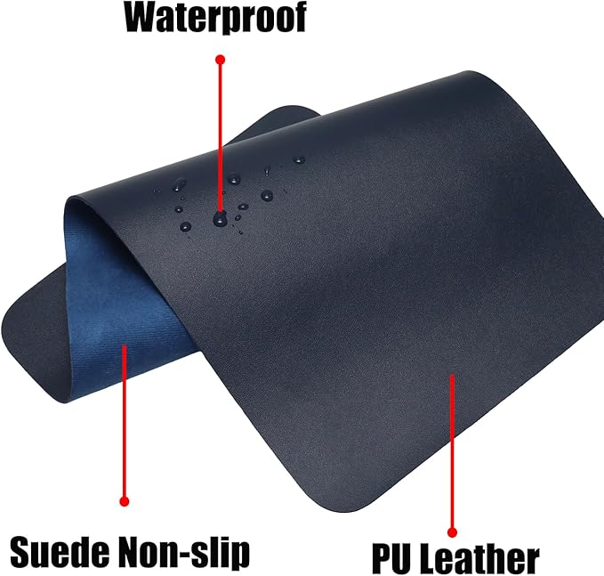 PU Leather Keyboard Mouse Pad 12x24 Inch Non-Slip Desk Protector Mat for Vanity Makeup Laptop, Dark Blue