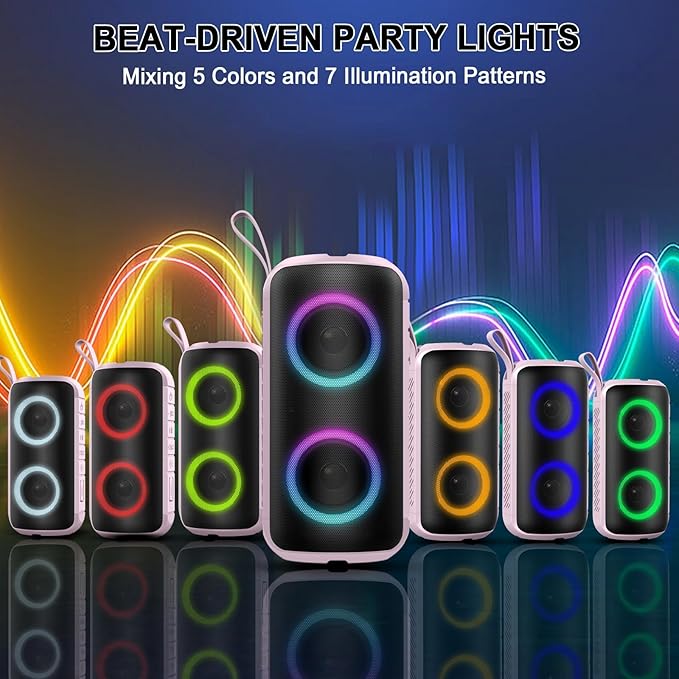 Bluetooth Speaker, 2026 New Portable Wireless Speaker with 6D Loud Sound, IPX7 Waterproof Stocking Stuffers, HD Call, RGB Lights, 12H Playtime for Home/Party/Outdoor/Beach, White Elephant Gift
