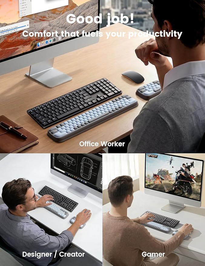 Meatanty Keyboard Wrist Rest and Mouse Rest Set, Ergonomic Computer Wrist Pad, Memory Foam Typing Support for Desk, Hand Palm Arm Rest Office Gaming Accessories, Carpal Tunnel Pain Relief Cushion