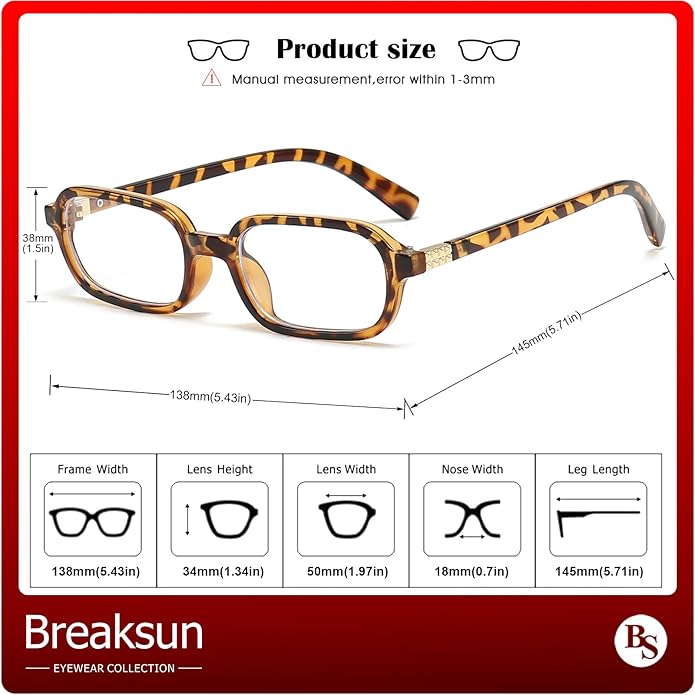 Breaksun Retro Rectangle Glasses for Women Men Small Square Blue Light Blocking Glasses Vintage Eyeglasses