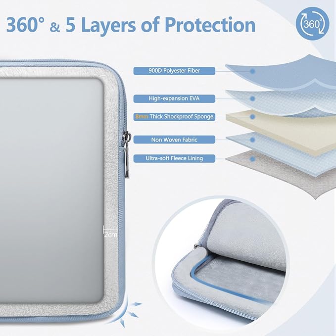 HYZUO 13 Inch Laptop Sleeve Bag Set for MacBook Air 13 M5/M4/M3/M2/M1 A3449 2026-2018, 13" MacBook Neo 2026 A3404, MacBook Pro 13 M2/M1 2026-2016, iPad Pro/Air 13, XPS 13, Surface Pro, Pale Blue