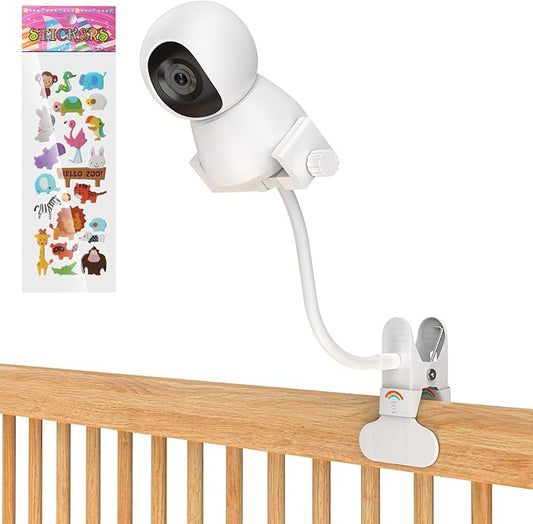 Baby Monitor Mount - Universal Adjustable Monitor Flex Stand for Hello Baby, Nanit Pro, Infant Optics, VTech & Most Baby Monitors - Detachable Arm Camera Clip Mount with Cute Stickers for Crib