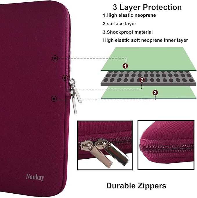 Naukay Laptop Case 15.6 inch,Resistant Neoprene Protective Laptop Sleeve Compatible for Asus F555LA/MB168B/X551,Acer Aspire/Chromebook 15,Dell Inspiron,15.6 HP/Tablet Briefcase Carrying Bag-Wine Red