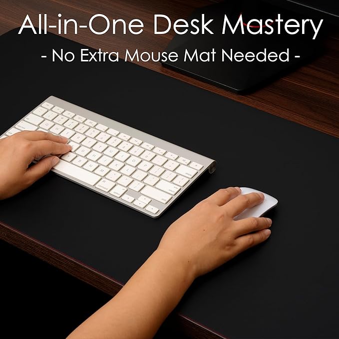 WAYBER Leather Desk Pad Protector, Waterproof Mouse Pad, PU Desk Mat, Office Desk Cover, Desk Writing Mat for Office/Home/Work/Cubicle (Black/Red) 23.6x13.7in