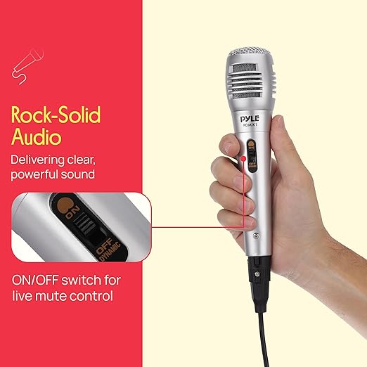 Pyle Wired Dynamic Microphone, Uni-Directional, Handheld Mic with Pop Filter, Steel Mesh Grill, 6.5 ft XLR Cable, Ideal for Stage and Studio Use, Rugged Construction, High Signal Output